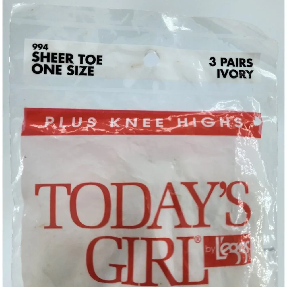 Vtg 90s‎ NEW 3 Pairs Today's Girl by L'eggs Sheer Toe Knee Highs Ivory Plus O/S